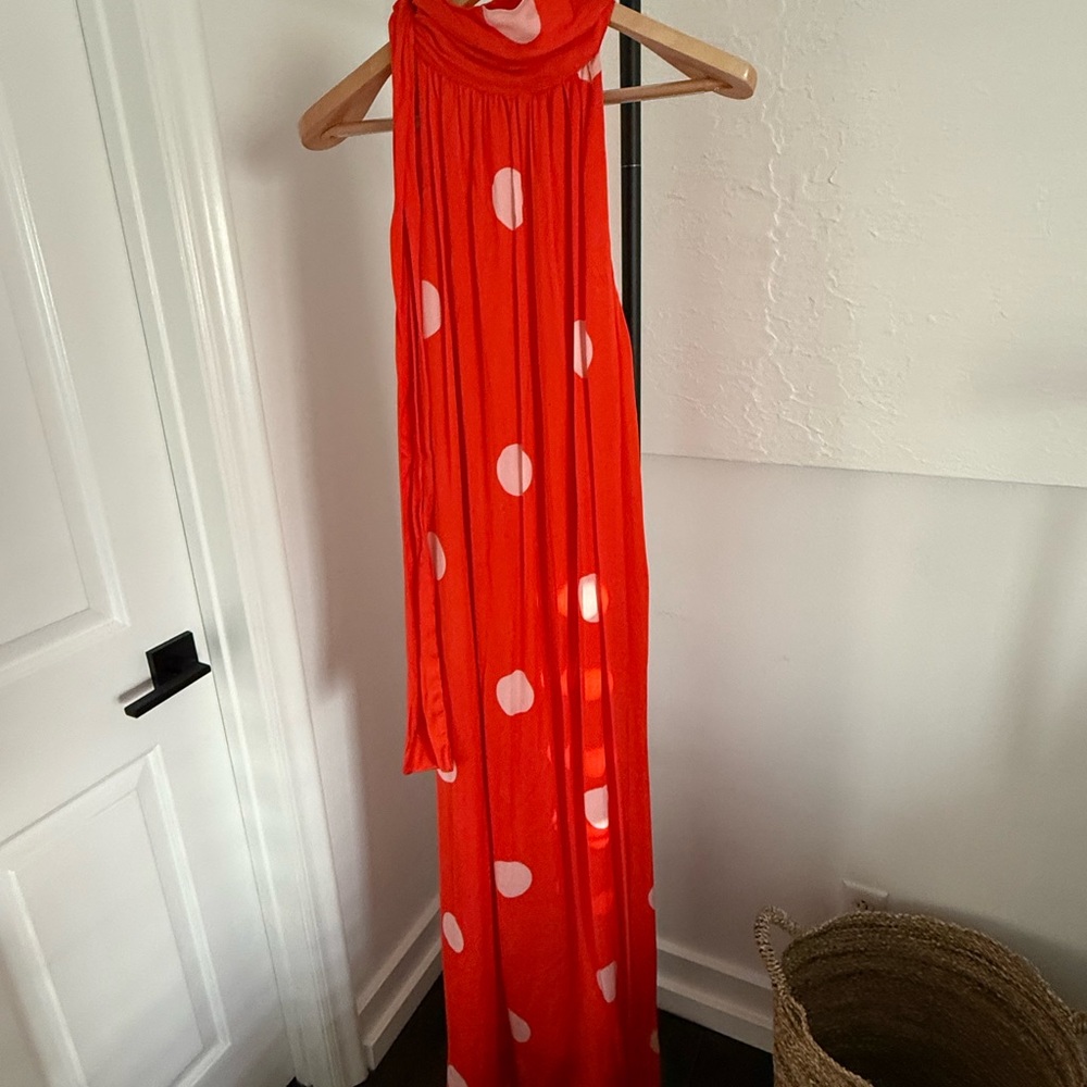 Fabulous Orange Polka Dot Sleeveless Maxi Dress